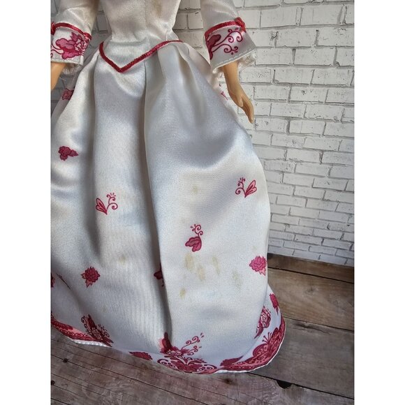 Avon Mattel 2002 Victorian Tea Blonde Hair White Pink Roses Satin Dress Doll - Picture 3 of 7